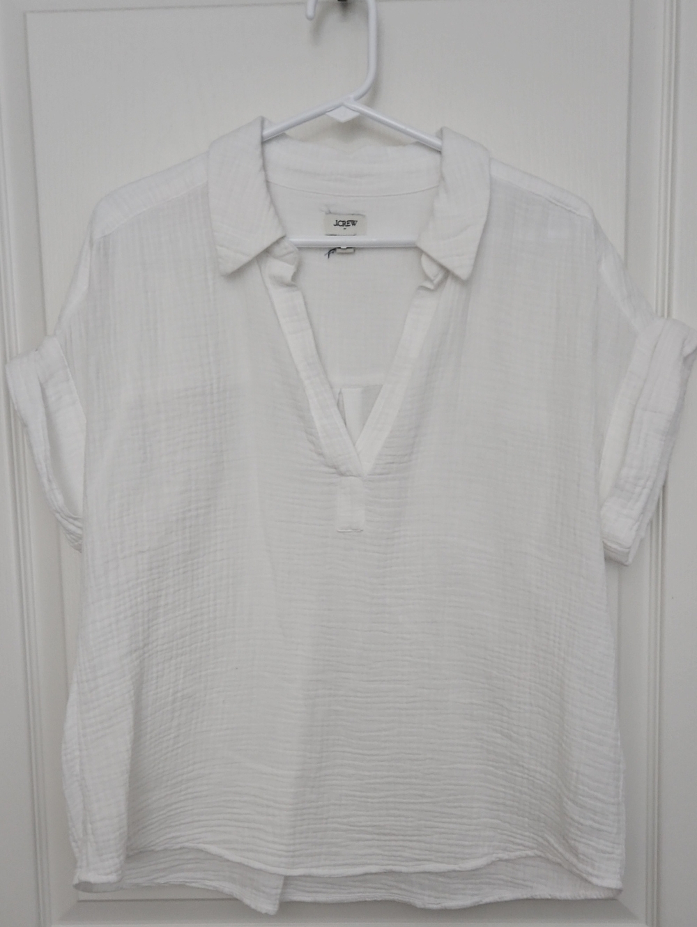 J. Crew White Gauze V-Neck Short Sleeve Blouse, Medium